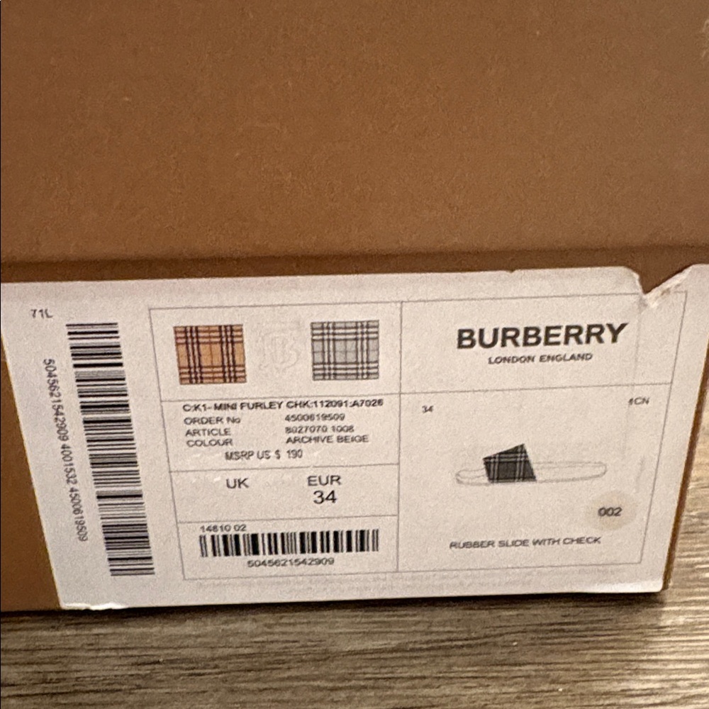 [Burberry] Furley Check Plaid Slides Slip-On Sandals w/ Box Youth EU 34 / US 3 - Picture 13 of 15